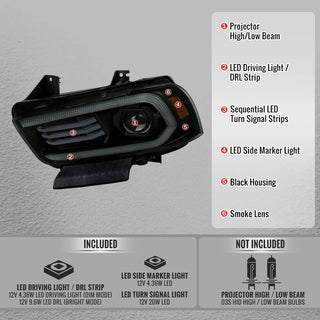 Spec D OE HID Projector Headlight (Matte Black Housing Smoked Lens): Dodge Charger 2011 - 2014 (Models Only)