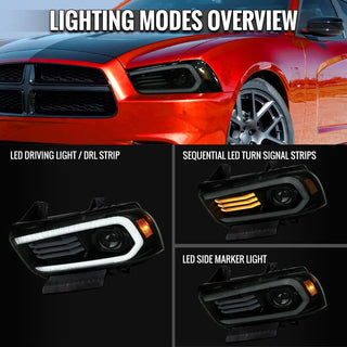 Spec D OE HID Projector Headlight (Matte Black Housing Smoked Lens): Dodge Charger 2011 - 2014 (Models Only)