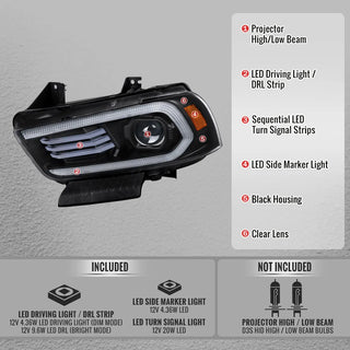 Spec D OE HID Projector Headlight (Matte Black Housing Clear Lens): Dodge Charger 2011 - 2014 (Models Only)