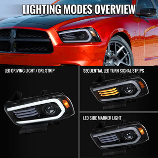 Spec D OE HID Projector Headlight (Matte Black Housing Clear Lens): Dodge Charger 2011 - 2014 (Models Only)