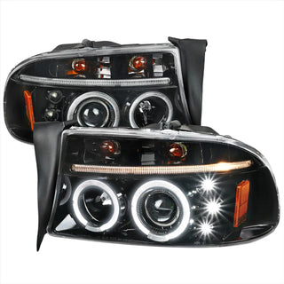Spec D Projector Halo Headlights (Glossy Black): Dodge Dakota & Durango 1997 - 2004