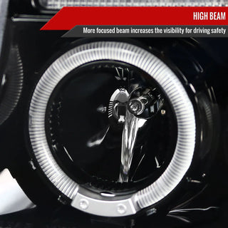 Spec D Projector Halo Headlights (Glossy Black): Dodge Dakota & Durango 1997 - 2004