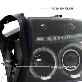 Spec D Projector Halo Headlights (Glossy Black): Dodge Dakota & Durango 1997 - 2004