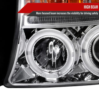 Spec D Projector Halo Headlights (Chrome): Dodge Dakota & Durango 1997 - 2004