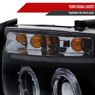 Spec D Projector Halo Headlights (Smoke): Dodge Dakota & Durango 1997 - 2004