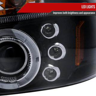 Spec D Projector Halo Headlights (Smoke): Dodge Dakota & Durango 1997 - 2004