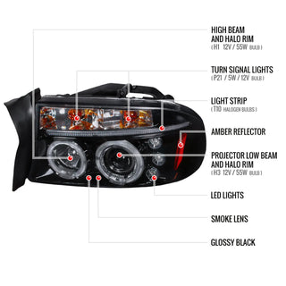 Spec D Projector Halo Headlights (Smoke): Dodge Dakota & Durango 1997 - 2004