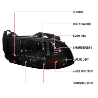 Spec D Crystal Headlights w/ LED's (Smoke): Dodge Dakota & Durango 1997 - 2004