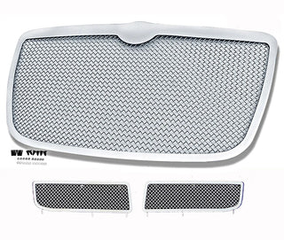 APS Polished SS Mesh Grilles (UPPER & LOWER): Chrysler 300 (05-10) w/ Fog Light Cover