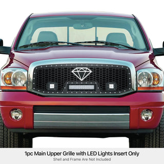 APS Stainless Upper Sheet Grille w/ LED's: Dodge Ram 2006 - 2008