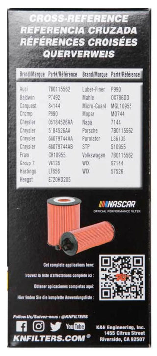K&N Performance Oil Filter (F&R): Chrysler / Dodge / Jeep / RAM 3.6L 2011-13 HP-7025