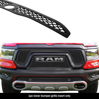 APS Black Stainless Lower Mesh Grille (WITH Front Sensor): Ram 1500 2019 - 2024 (GR04GEB05K)