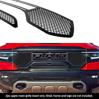 APS Black Stainless Upper Mesh Grille: Ram 1500 6.2L TRX 2021 - 2024