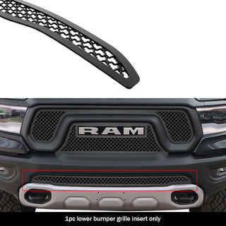 APS Black Stainless Lower Mesh Grille (w/OUT Front Sensor): Ram 1500 2019 - 2024 (GR04GEB04K)