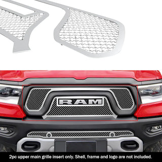APS Polished Stainless Upper Mesh Grille Rebel: Ram 1500 2019 - 2024