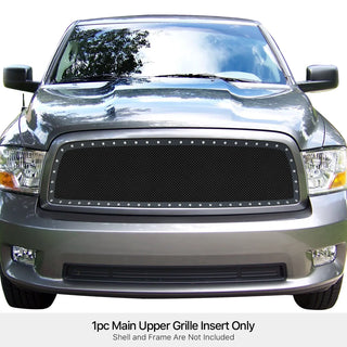 APS Black Stainless Upper Rivet Grille: Dodge	Ram 1500 2009 - 2012 (GR04LEA69H)