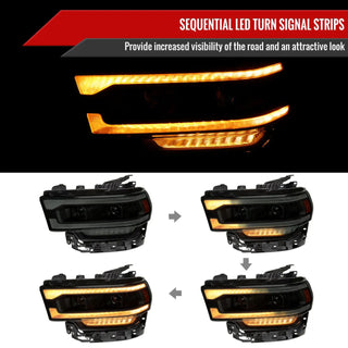 Spec D Projector Halo Headlights (Smoke w/ Sequential LED Signal): Ram 2500 & 3500 2019 - 2024