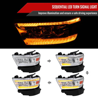 Spec D Projector Halo Headlights (Chrome w/ Sequential Turn Signal): Ram 1500 2019 - 2024