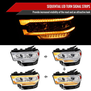 Spec D Projector Halo Headlights (Chrome w/ Sequential LED Signal): Ram 2500 & 3500 2019 - 2024