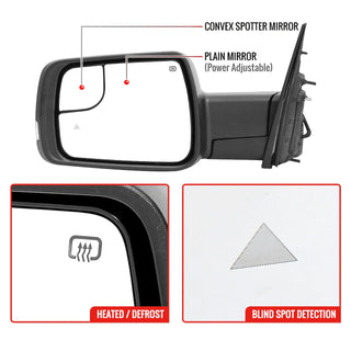 Spec D Driver Mirror w/ Turn Signal Light & Puddle Light (Manual-Fold, Black): Ram 1500 2019 - 2024
