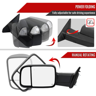 Spec D Driver Mirror w/ Turn Signal & Puddle Light (AUTO-FOLD, BLACK): Ram 2500 / 3500 (19-26)