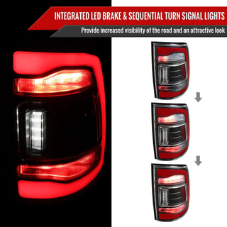 Spec D LED Tail Lights (Black, Red LED w/ Sequential Turn Signal): Ram 2013 - 2018