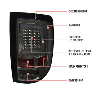 Spec D LED Tail Lights (Smoke w/ White LED Bar): Dodge Ram 2009 - 2018 (LT-RAM09GLED-G2-TM)