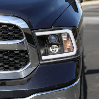 Spec D Projector Headlights w/ Light Bar (Matte Black): Dodge Ram 2009 - 2018