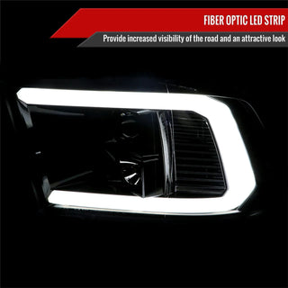 Spec D Projector Headlights w/ Light Bar (Glossy Black): Dodge Ram 2009 - 2018