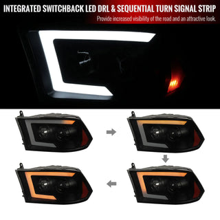 Spec D Projector Halo Headlights w/ Sequential Turn Signal (Smoke): Dodge Ram 2009 - 2018