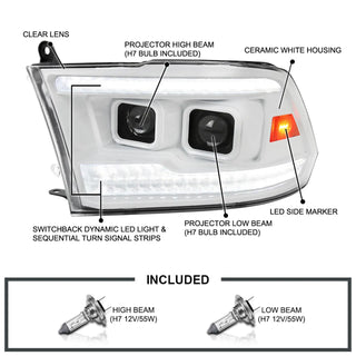 Spec D Projector Halo Headlights w/ LED Bar (White): Dodge Ram 2009 - 2018