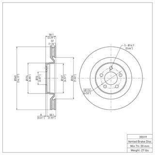 DFC Premium OEM-Style Brake Rotor (FRONT): Chrysler 300 (19-23)