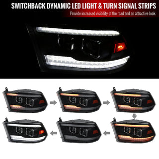 Spec D Projector Halo Headlights (Smoke w/ LED Sequential Signal): Dodge Ram 2009 - 2018