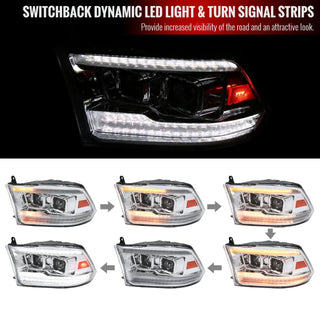 Spec D Projector Halo Headlights (Chrome w/ LED Sequential Signal): Dodge Ram 2009 - 2018