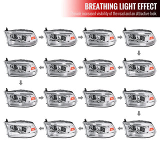 Spec D Projector Halo Headlights (Chrome w/ LED Sequential Signal): Dodge Ram 2009 - 2018