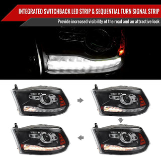 Spec D Projector Halo Headlights (Black w/ Sequential Turn Signal): Dodge Ram 2009 - 2018