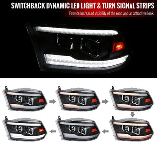 Spec D Projector Halo Headlights (Black w/ LED Sequential Signal): Dodge Ram 2009 - 2018