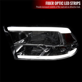 Spec D OEM Style Headlights w/ LED Bar (Chrome): Dodge Ram 2009 - 2018