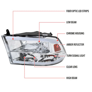 Spec D OEM Style Headlights w/ LED Bar (Chrome): Dodge Ram 2009 - 2018