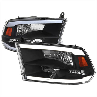 Spec D OEM Style Headlights w/ LED Bar (Black): Dodge Ram 2009 - 2018