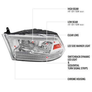 Spec D LED Sequential Headlights (Chrome): Dodge Ram 2009 - 2018