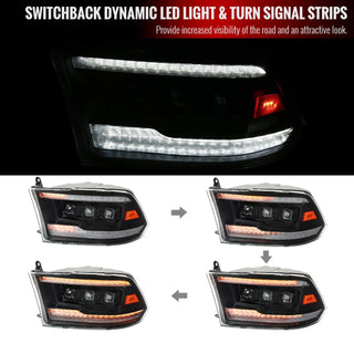Spec D LED Projector Headlights (Black w/ Sequential Signal): Dodge Ram 2009 - 2018