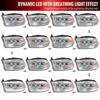 Spec D LED Headlights (Chrome w/ LED Sequential Signal): Dodge Ram 2009 - 2018