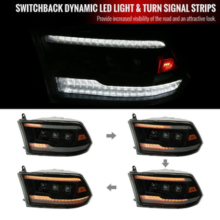 Spec D LED Headlights (Black w/ LED Sequential Signal): Dodge Ram 2009 - 2018