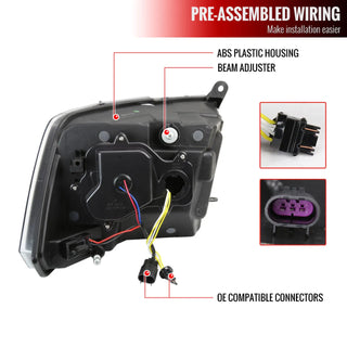 Spec D LED Headlights (Black w/ LED Sequential Signal): Dodge Ram 2009 - 2018