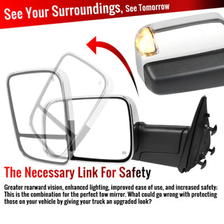 Spec D Mirrors SET w/ Turn Signal & Puddle Light (Auto-Fold, Chrome): Dodge Ram / Ram 1500 (02-18)