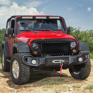 Spec D Matte Black Mesh Grille (Riveted Style): Jeep Wrangler JK 2007 - 2018
