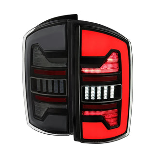 Spec D LED Bar Tail Lights (Dark Smoke / White LED): Dodge Ram 2007 - 2009
