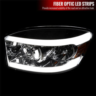 Spec D Projector Halo Quad Headlights w/ LED Bar (Smoke): Dodge Ram 2006 - 2008
