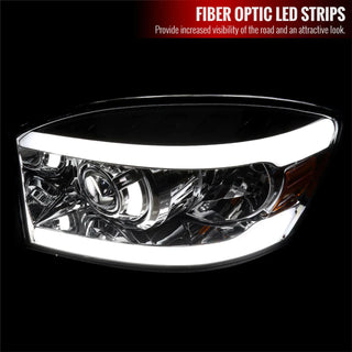 Spec D Projector Halo Headlights w/ LED Bar (Chrome): Dodge Ram 2006 - 2008